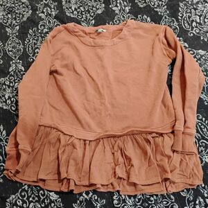 Susina Peach Ruffle Hem Sweatshirt